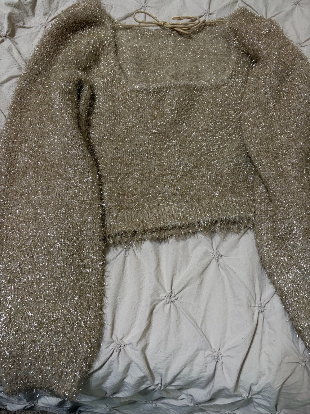 Anthropologie Shimmery Golf Metallic Tinael Scoop Neck Sweater